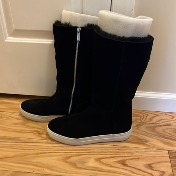 J Slides Antonia Black Suede faux Fur Boots Sz 10 - Picture 5 of 15